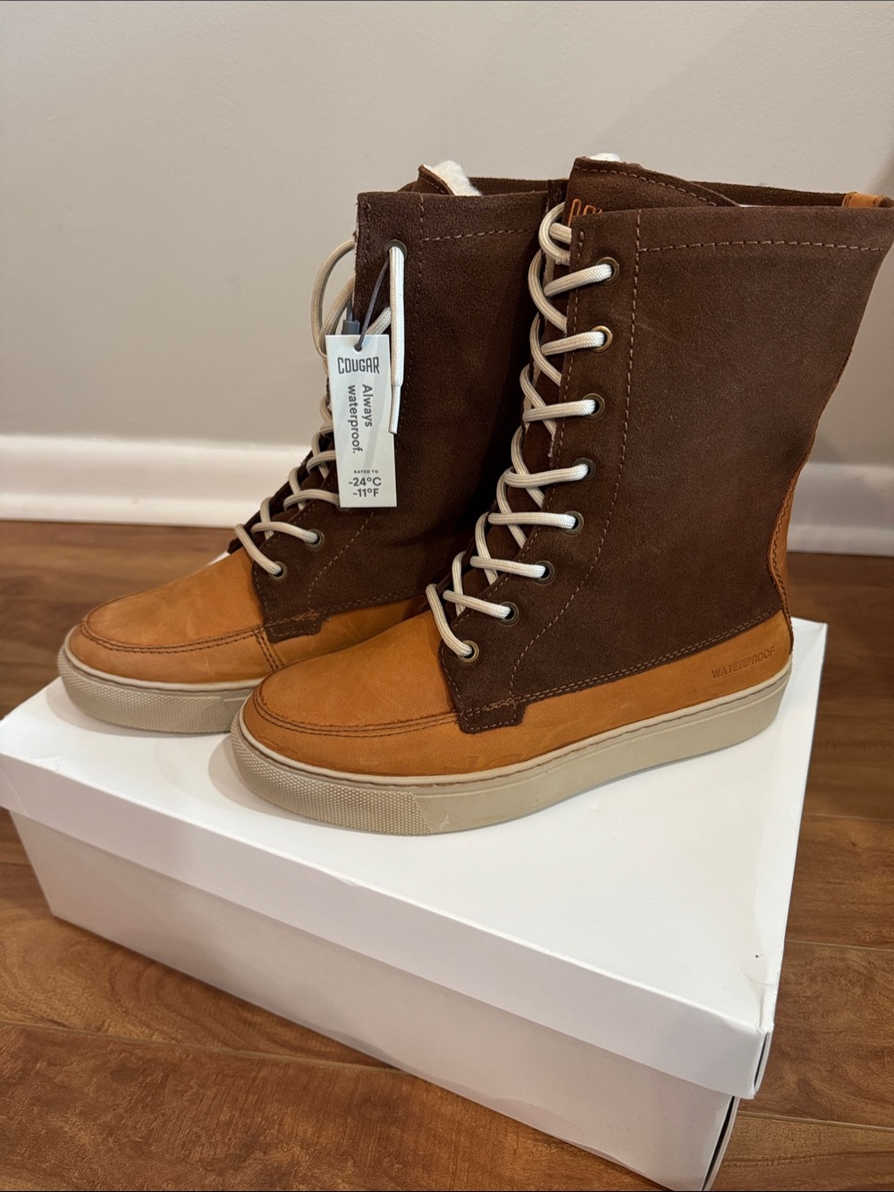 Cougar Two-Tone Brown Lace-Up Waterproof Women’s Boots